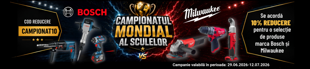 Campionatul Mondial al Sculelor - Bosch vs Milwaukee - Cod reducere CAMPIONAT10