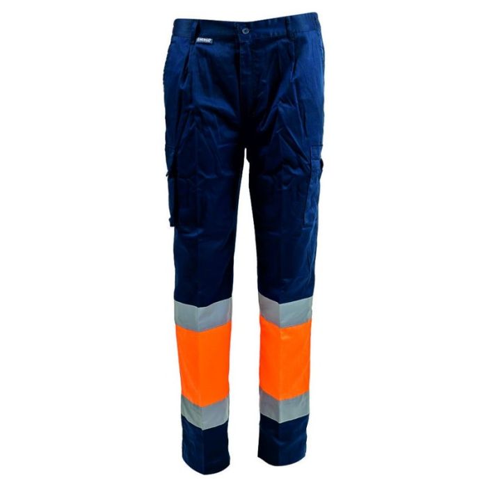 Pantalon talie MOTORWAY marimea M portocaliu/bleumarin benzi reflectorizante bumbac cu poliester 195g/mp ENERGO
