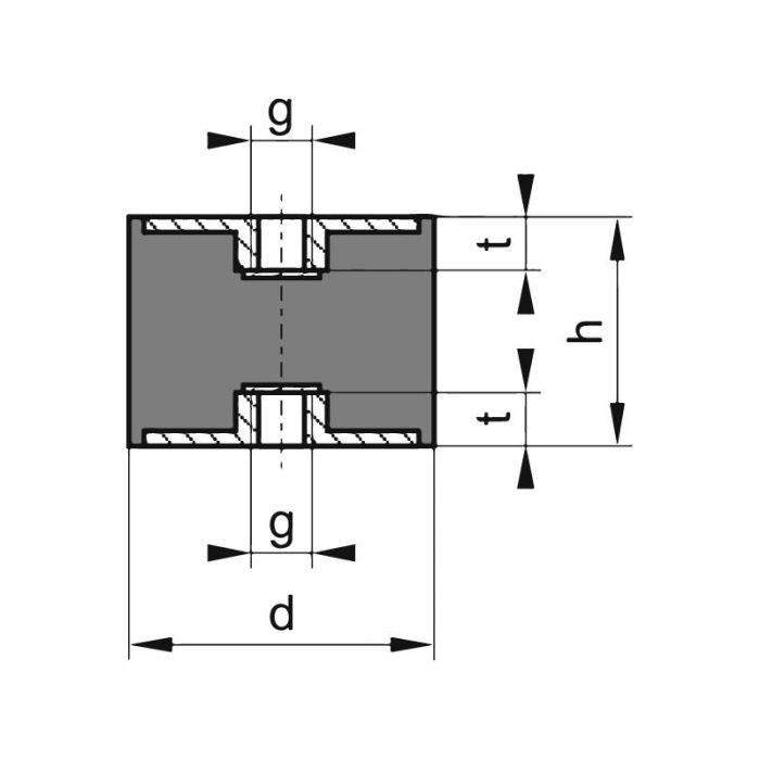 Tampon cauciuc-metal cilindric tip C, 30x30mm, M8 [4053569070379]