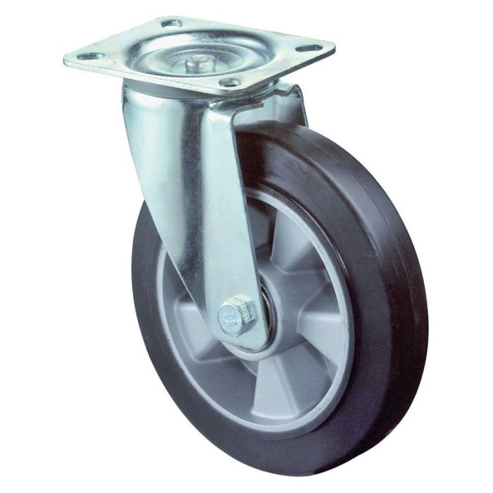 BS Rollen - Rota pivotanta 200mm placa l400.b80, elastic negru, kl l400.b80.200 [L400.B80.200]