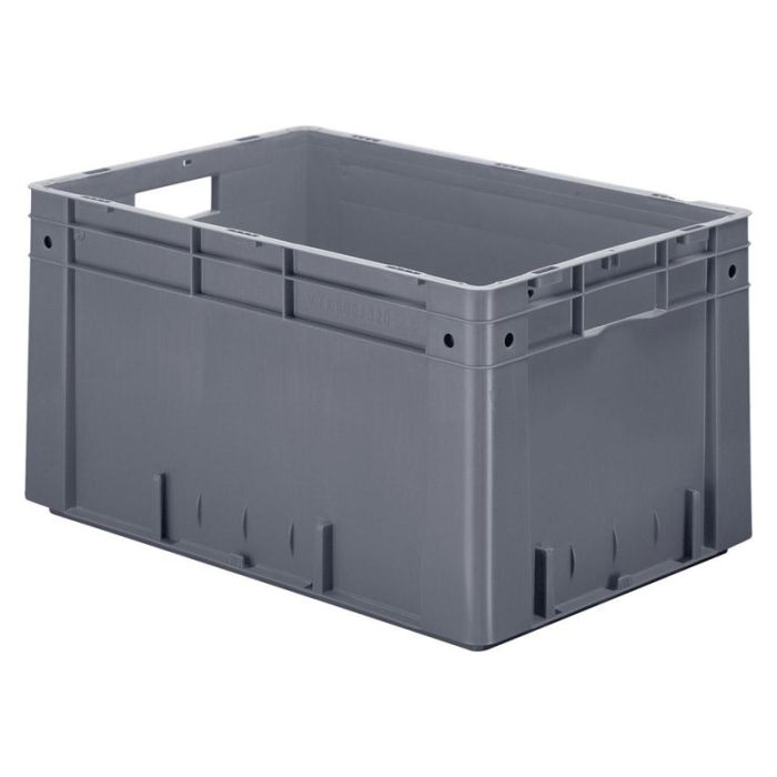 LA-KA-PE - Cutie stivuibila pentru transport 600x400x320mm, gri, maxim 700kg cu orificiu pentru maner [VTK600/320-0grau]