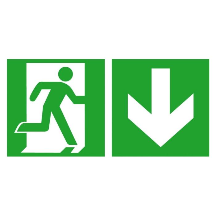 No Name - Indicator de evacuare din aluminiu 300x150mm iesire de urgenta pe dreapta, sageata in jos, fotoluminiscent [4044589129680]