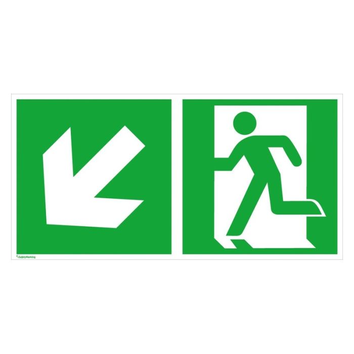 No Name - Indicator de evacuare din aluminiu 300x150mm iesire de urgenta pe stanga, sageata in jos, fotoluminiscent [4044589360663]