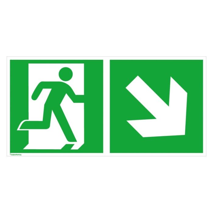 No Name - Indicator de evacuare din aluminiu 300x150mm iesire de urgenta pe dreapta, sageata in jos, fotoluminiscent [4044589360649]