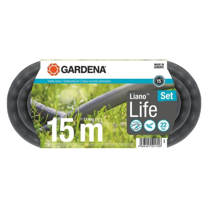 Gardena - Set furtun textil liano life 1/2" 15m [18445-20]