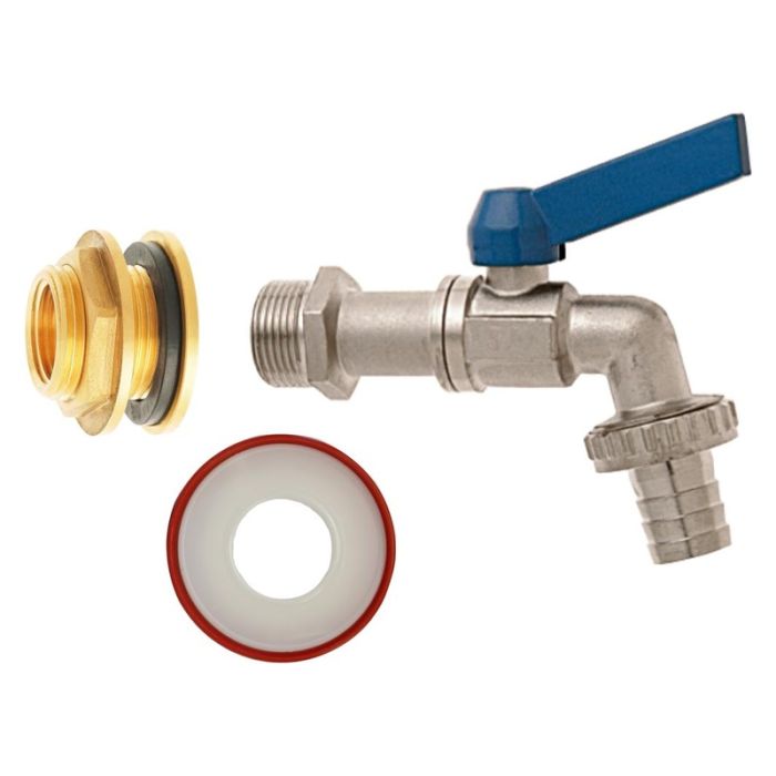 GEKA - Set racorduri geka 3/4" pentru butoaie de ploaie, 3 piese, inclusiv robinet de evacuare cu etansare si piulita de blocare [35.3506.8]