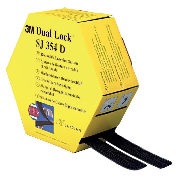 Banda adeziva cu arici / velcro 3M Dual Lock SJ354D, neagra, 25mm, 5m