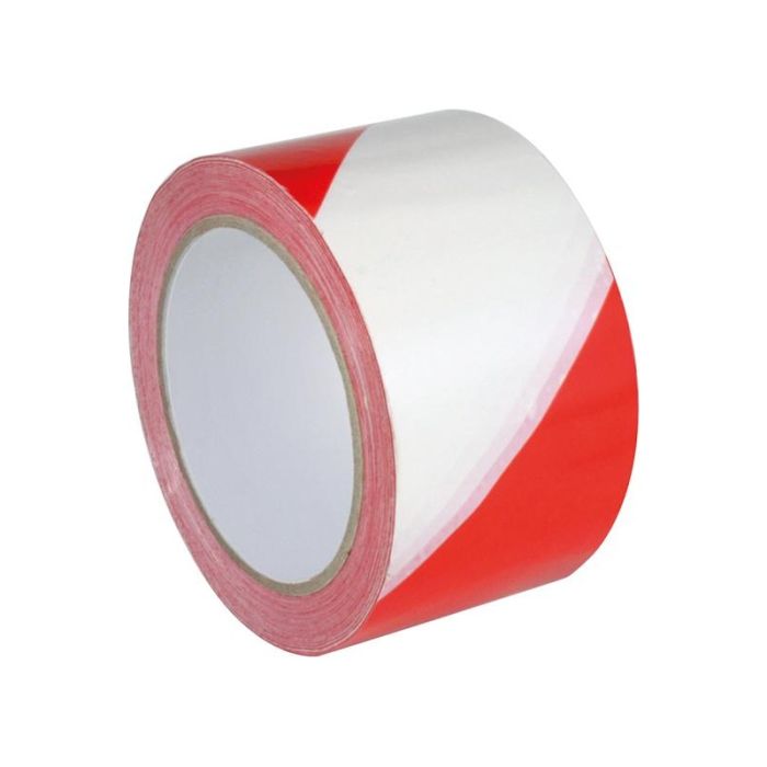 IKS - Banda adeziva de avertizare PVC, rosu/alb, 60mm, 66m [4232095014]