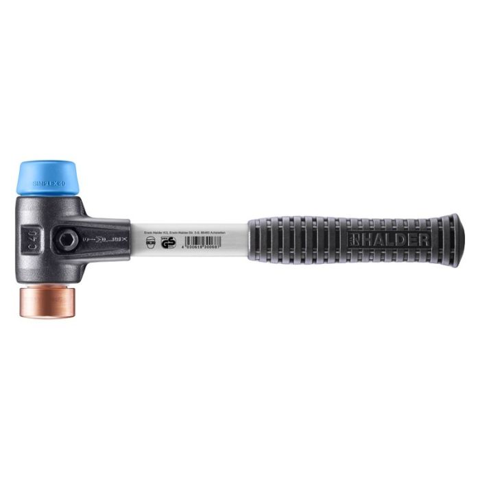 Halder - Ciocan SIMPLEX cu capete moi, TPE moale - cupru, cu carcasa din fonta si coada din fibra de sticla, 40 mm [3714.040]