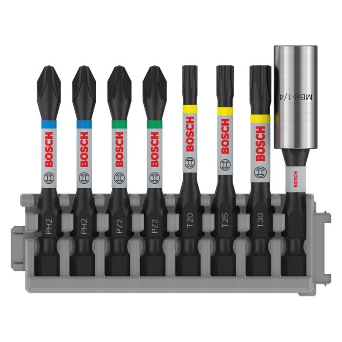 Bosch - Set 7 biti de impact 50mm, 2x PH2, 2x PZ2, T20, T25, T30 + suport magnetic [2608522326]