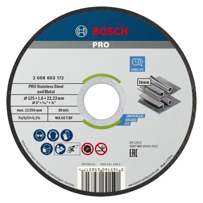 Bosch - Disc de taiere inox/metal, 125x22.23x1.6mm, 10 bucati [2608619050]