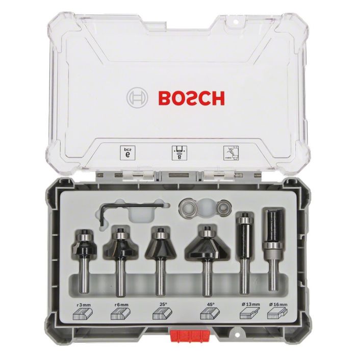 Bosch - Set 6 freze pentru frezare coplanara si refecare, tija 8mm [2607017469]