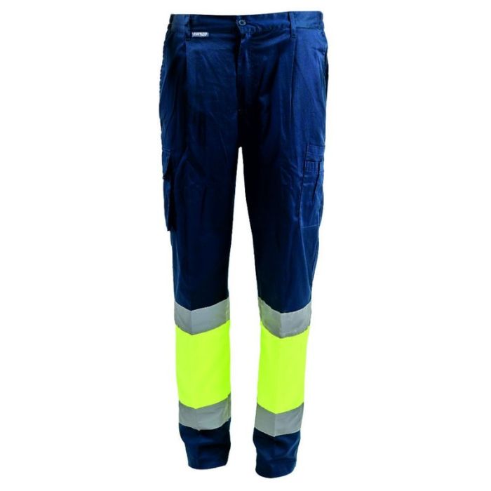 Pantalon talie MOTORWAY marimea XXL galben/bleumarin benzi reflectorizante bumbac cu poliester 195g/mp ENERGO