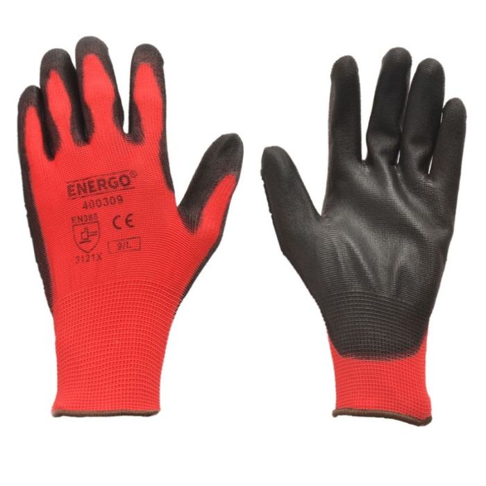 Manusi protectie POLY marimea 10 poliester impregnate poliuretan palma si varf degete EN388-3121XX ENERGO