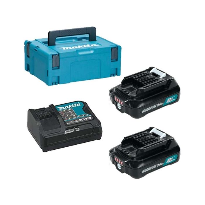 Set 2 acumulatori Makita BL1021B CXT, 12V, 2.0Ah si incarcator DC10SB