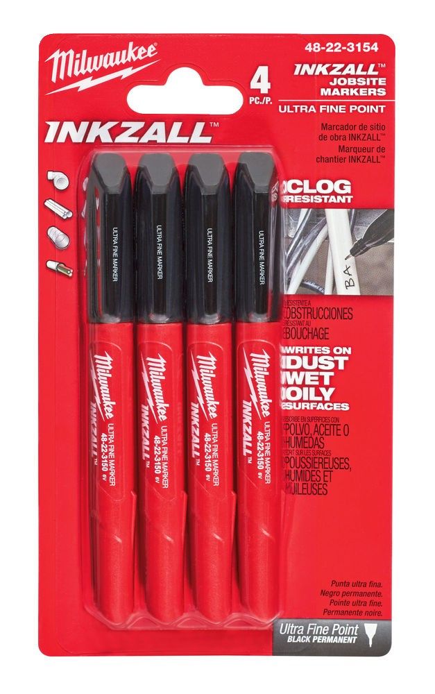 Milwaukee - Set markere pentru santier INKZALL, cu varf ultra fin, negru [48223154]