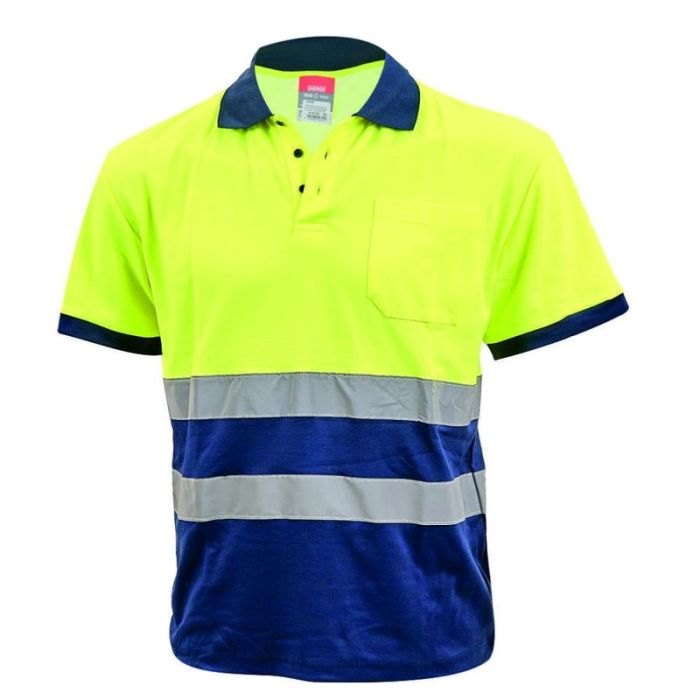 Tricou polo ROAD marimea M galben/bleumarin reflectorizant bumbac cu poliester 180g/mp ENERGO