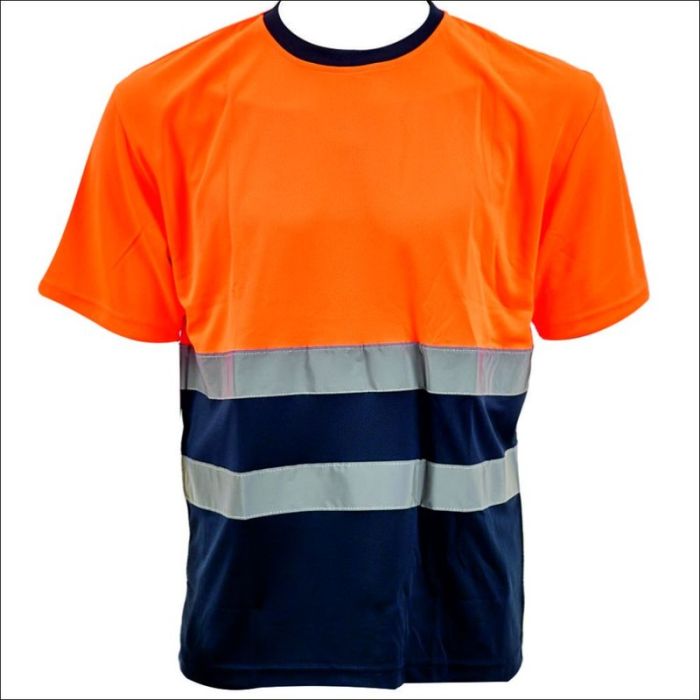 Tricou clasic ROAD marimea M portocaliu/bleumarin reflectorizant poliester 130g/mp ENERGO