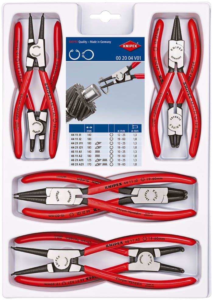 Set clesti inel siguranta Knipex seria 44 si 46 J1 J2 J11 J21 A1 A2 A11 A21 8 piese in carcasa plastic