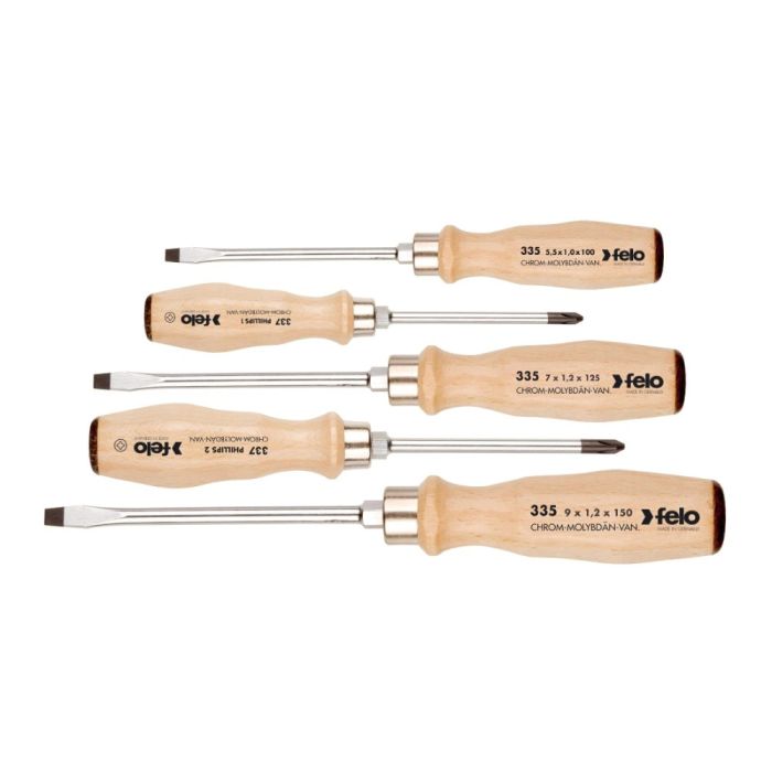 Felo - Set 5 surubelnite mecanice din lemn drepte 5.5/7/9 si PH1/2 [33595198]