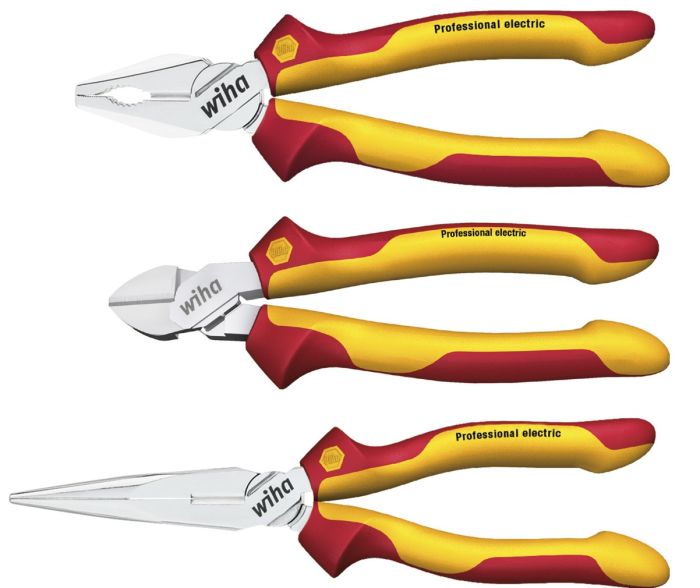 wiha Set clesti electricieni, Professional, cleste combinat, cleste cu varf ascutit, taietor diagonal, 3 piese