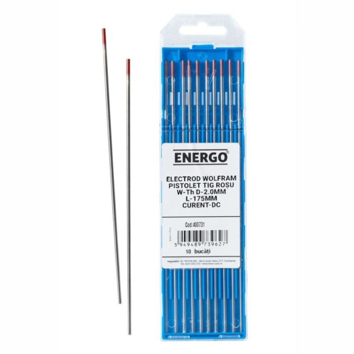 Electrod wolfram pistolet TIG D-2.0mm L-175mm rosu curent DC pentru otel ENERGO