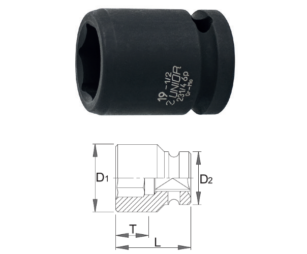 Cap cheie tubulara de impact Unior, 1/2", 19mm