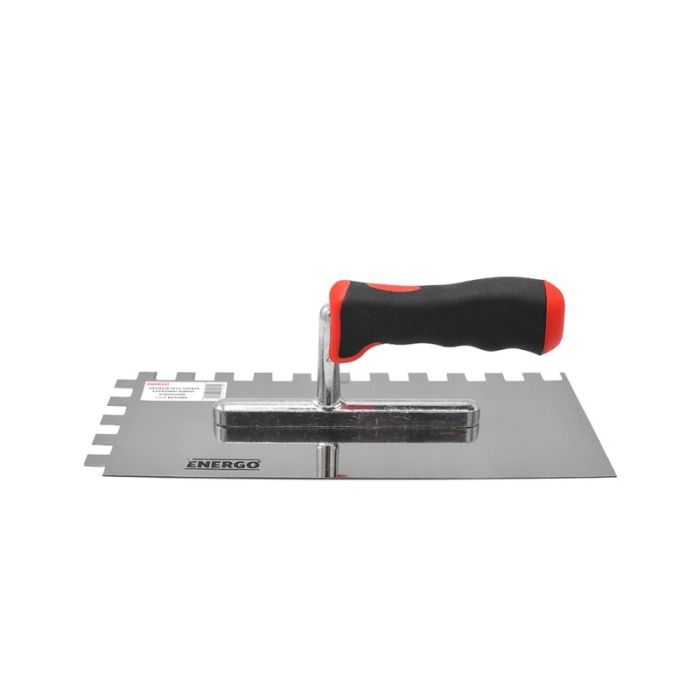 Gletiera zimtata ULC lama inox 280x130mm grosime 0.7mm dantura 12x12mm cu maner bimaterial ENERGO