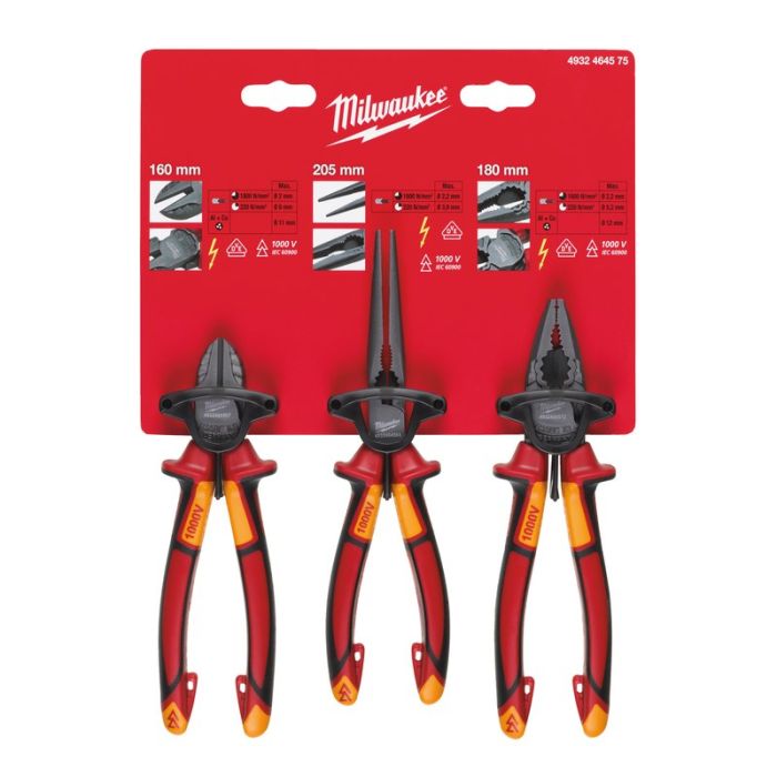 Milwaukee Set clesti VDE tais lateral 160 mm, nas lung 205 mm, combinat 180 mm, 3 piese