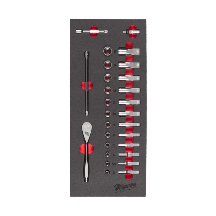 Milwaukee - Trusa antrenor cu clichet 1/4" si chei tubulare in inserie spuma, 28 piese [4932479824]