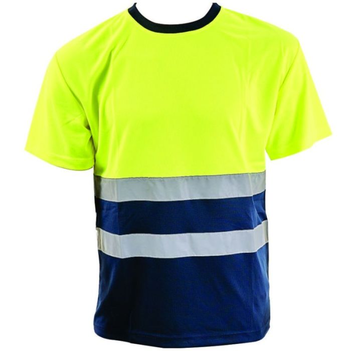 Tricou clasic ROAD marimea M galben/bleumarin reflectorizant poliester 130g/mp ENERGO