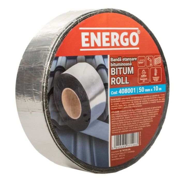 Banda etansare bituminoasa BITUM TAPE folie aluminiu latime 50mm L-10m g-1.5mm rezistenta UV pentru hidroizolatii ENERGO