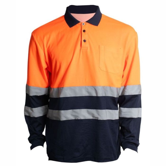 Bluza polo ROAD marimea XL portocalie/bleumarin reflectorizanta bumbac cu poliester 180g/mp ENERGO