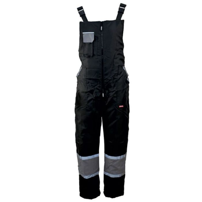 Pantalon cu pieptar vatuit iarna WINTER marimea S negru benzi reflectorizante oxford cu poliester 120g/mp ENERGO