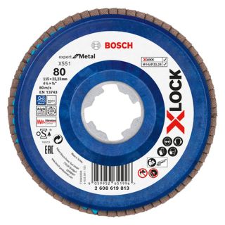 Disc lamelar slefuire otel Bosch X551 Expert for Metal, plastic, X-Lock, 115x22.23mm, G80