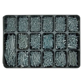 Cutie de asamblare 17 compartimente, E-NORM 3 sortiment suruburi pentru PAL, cap cilindric, Schlitz, PZD, albastru zincat, E-NORM