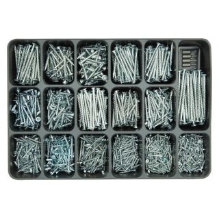 Cutie de asamblare 17 compartimente, E-NORM 50 E-JET SCREWS sortiment suruburi TORX pentru PAL, cap inecat, TX, albastru zincat, E-NORM