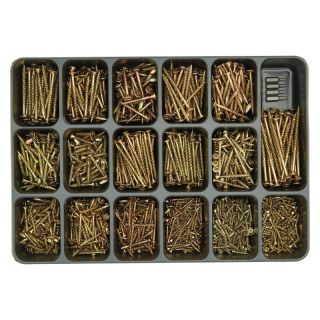 Cutie de asamblare 17 compartimente, E-NORM 51 E-JET SCREWS sortiment suruburi TORX pentru PAL, cap inecat, TX, galben zincat, E-NORM