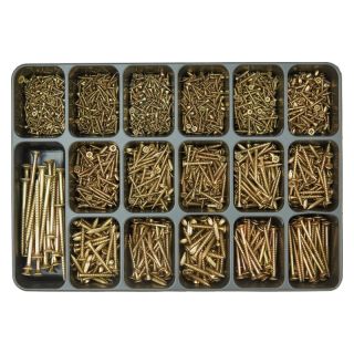 Cutie de asamblare 17 compartimente, E-NORM 2 sortiment suruburi pentru PAL, cap inecat, Schlitz, PZD, galben zincat, E-NORM