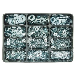 Cutie de asamblare 12 compartimente, E-NORM 45, DIN 125, sortiment saibe zincate, E-NORM