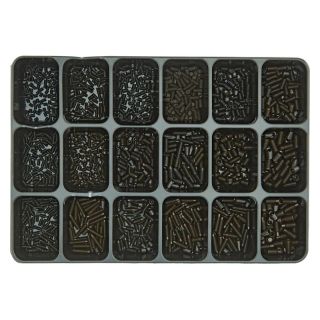 Cutie de asamblare 18 compartimente, E-NORM 37, DIN 913 914 915 45H, sortiment stifturi de fixare filetate, blank, E-NORM