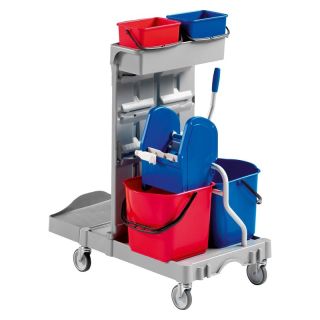 Carucior pentru curatenie Poly II, cu 2 galeti de 15 l si 2 x 4 l, 970 x 680 x 1110 mm si presa pentru mop