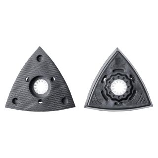 Suport pentru foi de slefuit cu scai, triunghiular, perforat, laturi 80 mm, prindere Starlock, 2 buc, FEIN