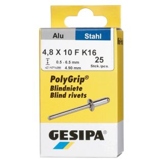 Mini-Pack nituri oarbe PolyGrip Al/otel, cap mare, 4.8x10mm, 25 buc, 1433852, GESIPA