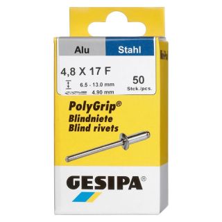 Mini-Pack nituri oarbe PolyGrip Al/otel, cap plat rotund, 4.8x17mm, 100 buc, 1433851, GESIPA