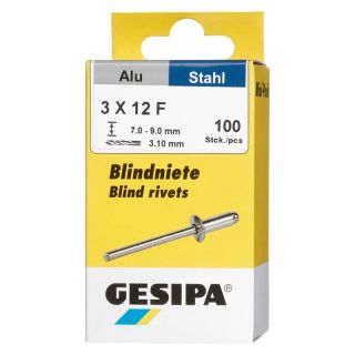 Mini-Pack nituri oarbe Al/otel, cap rotund plat, 3x12mm, 100buc, 1433532, GESIPA
