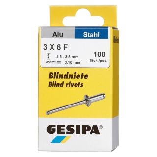Mini-Pack nituri oarbe Al/otel, cap rotund plat, 3x6mm, 100buc, 1433530, GESIPA