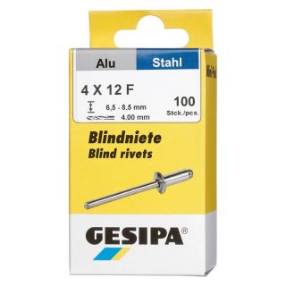 Mini-Pack nituri oarbe Al/otel, cap rotund plat, 4x12mm, 100buc, 1433535, GESIPA