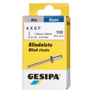 Mini-Pack nituri oarbe Al/otel, cap rotund plat, 4x6mm, 100buc, 1433533, GESIPA