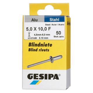 Mini-Pack nituri oarbe Al/otel, cap rotund plat, 5x10mm, 50buc, 1433537, GESIPA